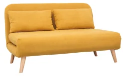 Miliboo Stoffsofa ausziehbar 1-Sitzer Samt-Effekt senfgelb AMIKO* Schlafsofas|Schlafsessel
