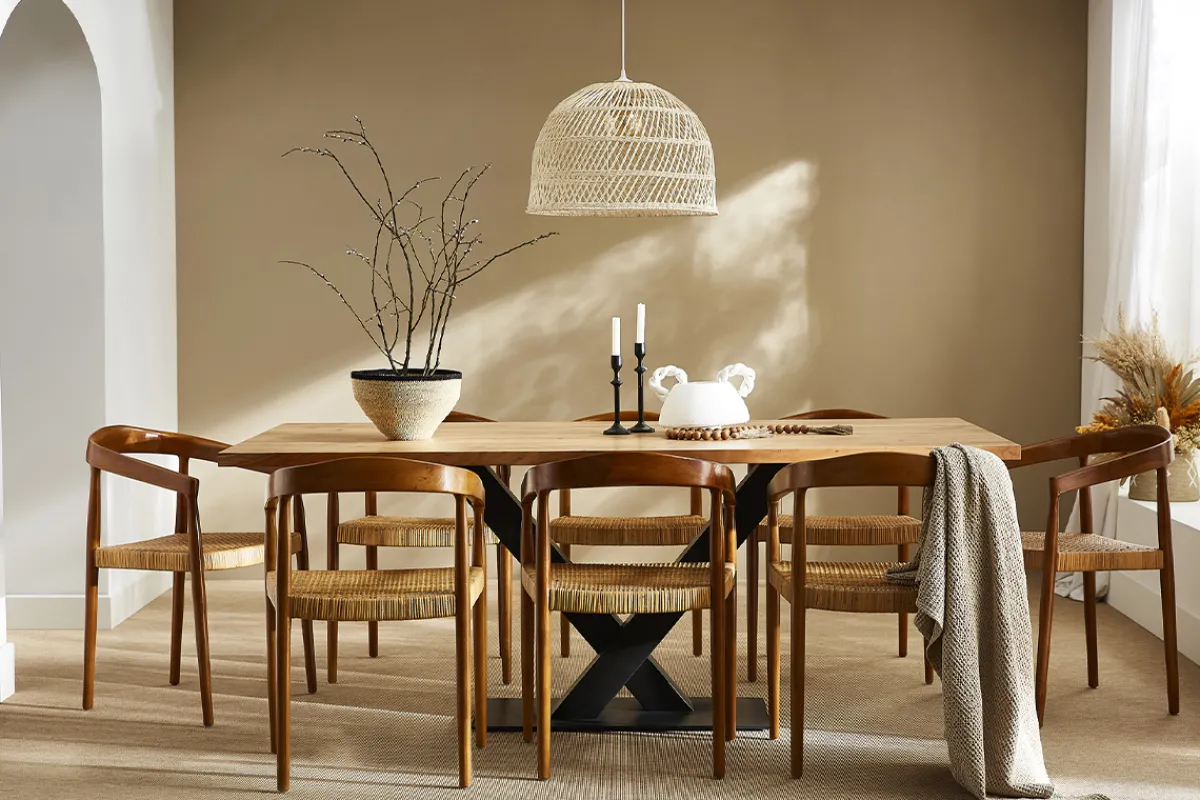 Miliboo Stuhl aus massivem Teakholz und Rattangeflecht NEGARA* Design-stühle