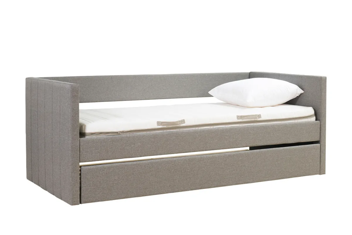 Miliboo Tagesbett mit Ausziehbett hellgrauer Stoff 90x195 cm ELIE*Kinder Betten Für Erwachsene|Kinderbetten