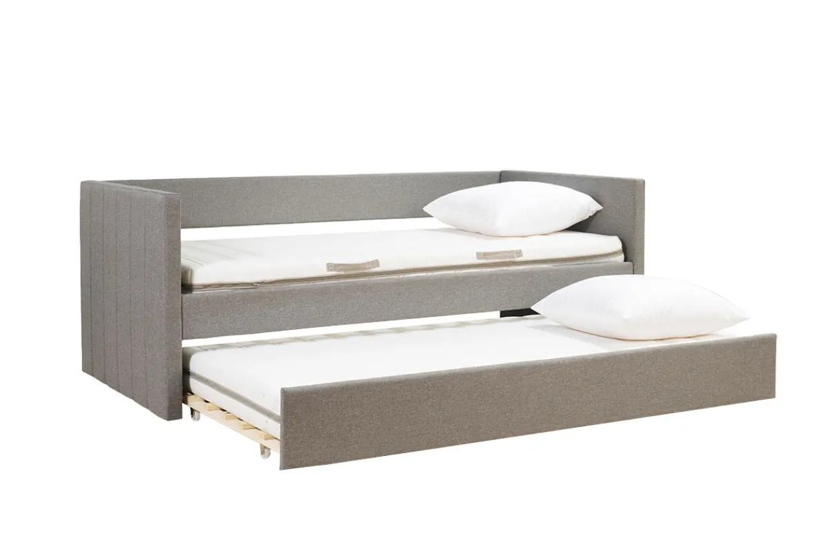 Miliboo Tagesbett mit Ausziehbett hellgrauer Stoff 90x195 cm ELIE*Kinder Betten Für Erwachsene|Kinderbetten