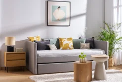 Miliboo Tagesbett mit Ausziehbett hellgrauer Stoff 90x195 cm ELIE*Kinder Betten Für Erwachsene|Kinderbetten