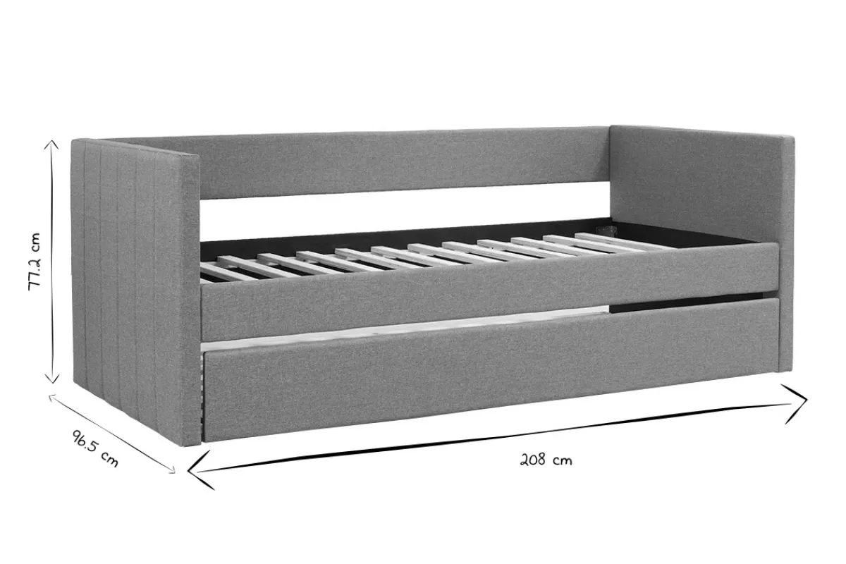 Miliboo Tagesbett mit Ausziehbett hellgrauer Stoff 90x195 cm ELIE*Kinder Betten Für Erwachsene|Kinderbetten