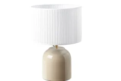 Miliboo Taupefarbene Tischlampe aus glänzender Keramik und Lampenschirm aus weißem Plissee-Stoff H35 cm PIEGA* Tischlampe|Tischlampe
