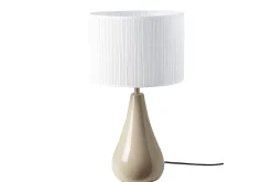 Miliboo Taupefarbene Tischlampe aus glänzender Keramik und Lampenschirm aus weißem Plissee-Stoff H49 cm TROIA* Tischlampe|Tischlampe