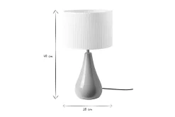 Miliboo Taupefarbene Tischlampe aus glänzender Keramik und Lampenschirm aus weißem Plissee-Stoff H49 cm TROIA* Tischlampe|Tischlampe