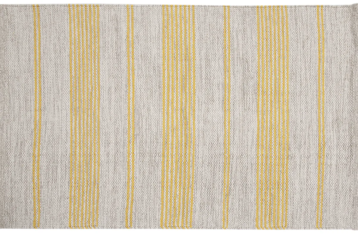 Miliboo Teppich / Bettvorleger rechteckig beige mit gelben Streifen 140 x 200 cm CABOURG* Teppiche|Alle Dekoration