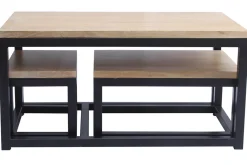 Miliboo Tiefer Beistelltisch Mangobaum und Schwarzmetall (3er Set) FACTORY* Couchtische