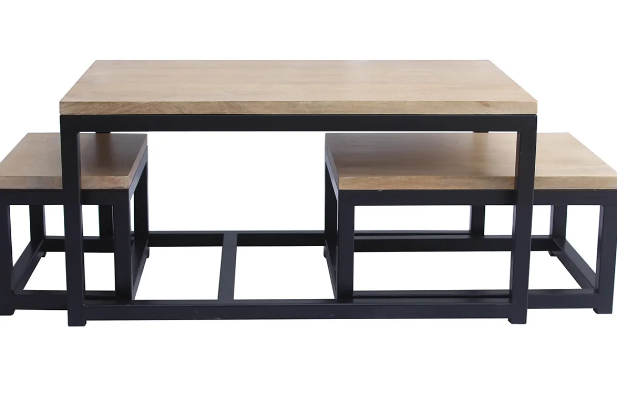 Miliboo Tiefer Beistelltisch Mangobaum und Schwarzmetall (3er Set) FACTORY* Couchtische