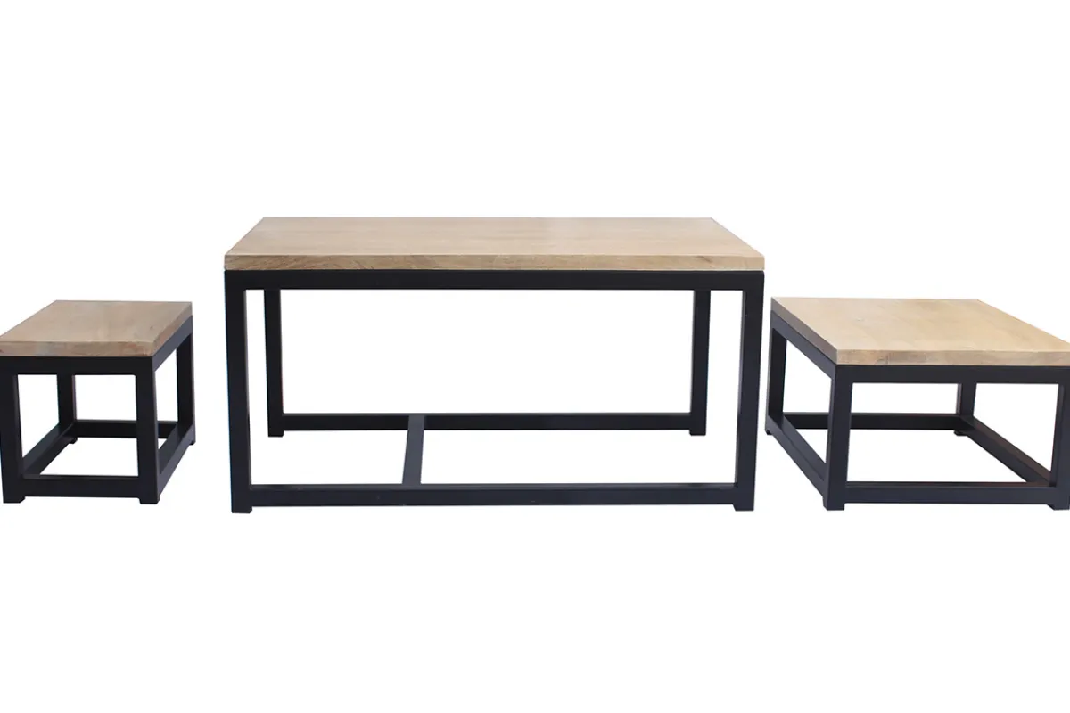 Miliboo Tiefer Beistelltisch Mangobaum und Schwarzmetall (3er Set) FACTORY* Couchtische