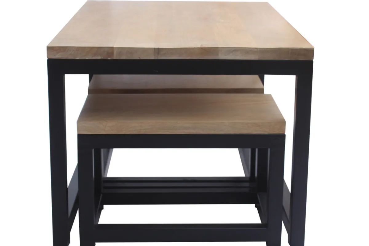 Miliboo Tiefer Beistelltisch Mangobaum und Schwarzmetall (3er Set) FACTORY* Couchtische