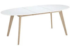 Miliboo Tisch ausziehbar oval Weiß und helles Holz L150-200 LEENA* Ausziehtische