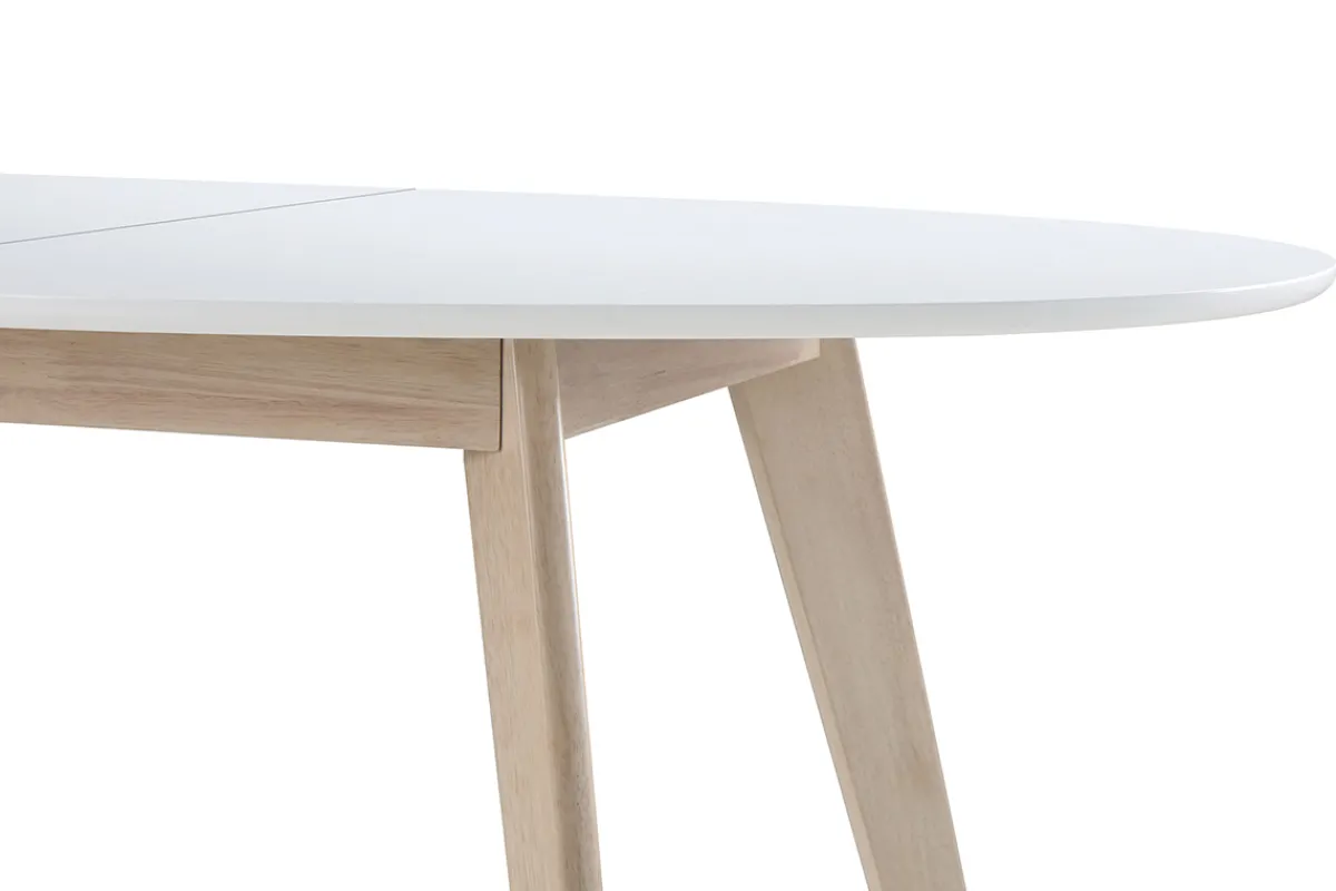 Miliboo Tisch ausziehbar oval Weiß und helles Holz L150-200 LEENA* Ausziehtische