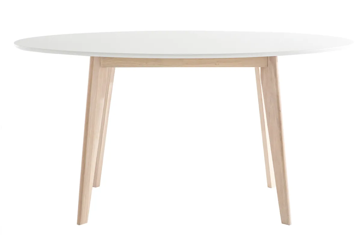 Miliboo Tisch oval 150 cm Weiß und helles Holz LEENA* Esstische