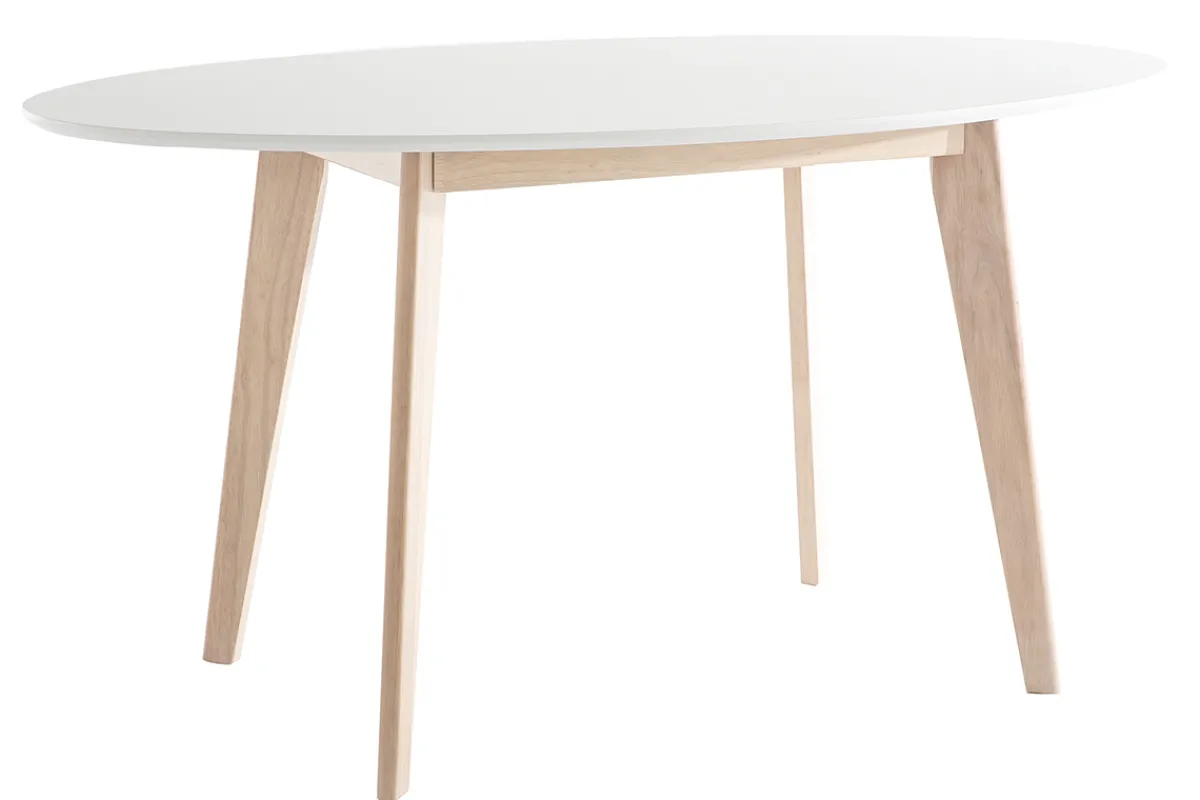 Miliboo Tisch oval 150 cm Weiß und helles Holz LEENA* Esstische