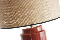 Miliboo Tischleuchte aus emaillierter Keramik in Terracotta mit Lampenschirm aus naturfarbenem Bast H64 cm MAJES* Tischlampe|Tischlampe