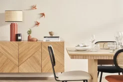 Miliboo Tischleuchte aus emaillierter Keramik in Terracotta mit Lampenschirm aus naturfarbenem Bast H64 cm MAJES* Tischlampe|Tischlampe