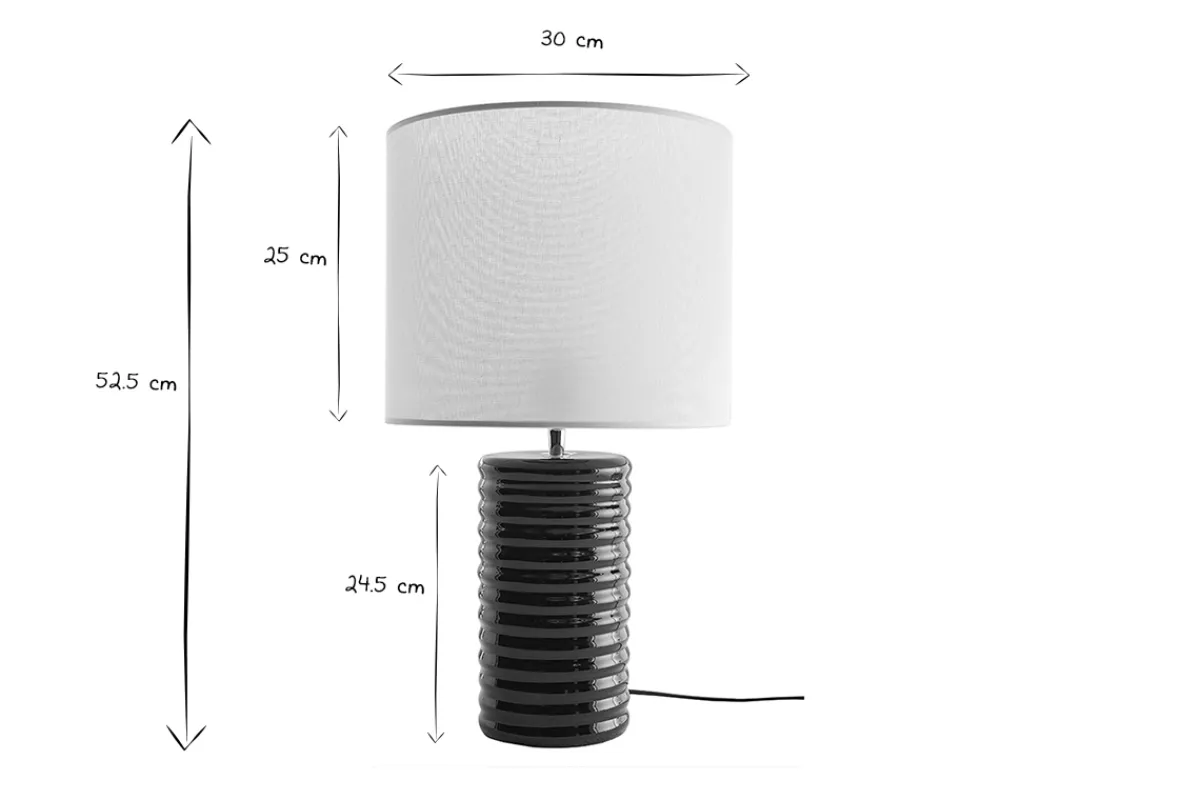 Miliboo Tischleuchte aus emaillierter Keramik in Schwarz mit écrufarbenem Lampenschirm H53 cm BERRO* Tischlampe|Tischlampe