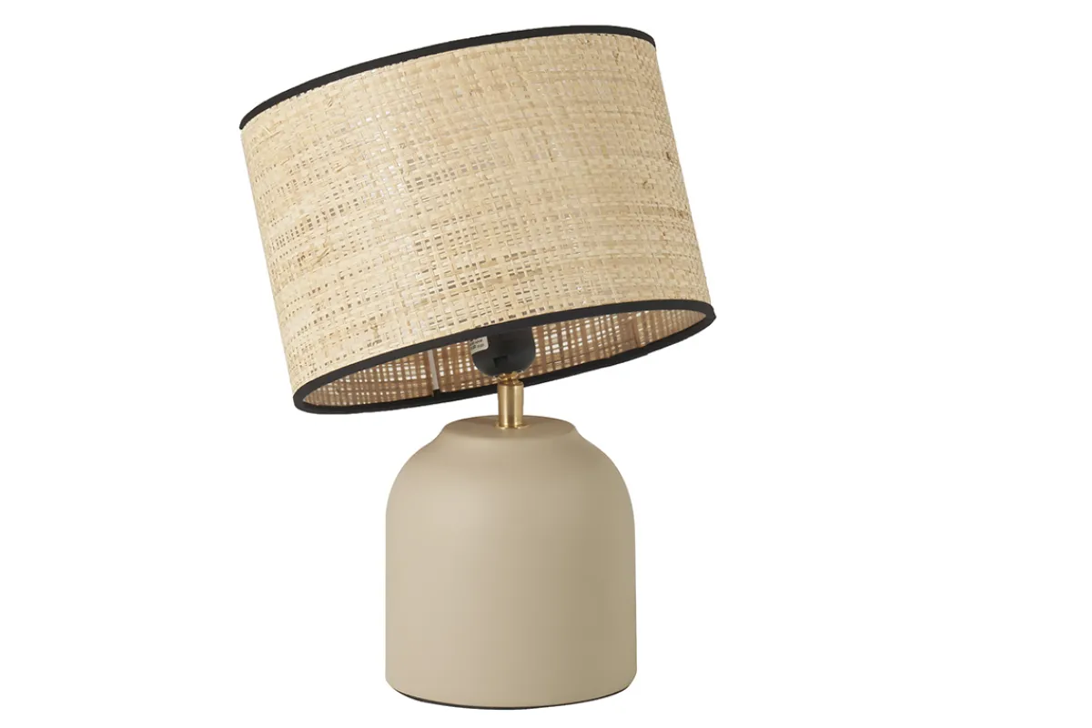 Miliboo Tischleuchte aus emaillierter Keramik in Taupe mit Lampenschirm aus Bast H35 cm ROCHA* Tischlampe|Tischlampe