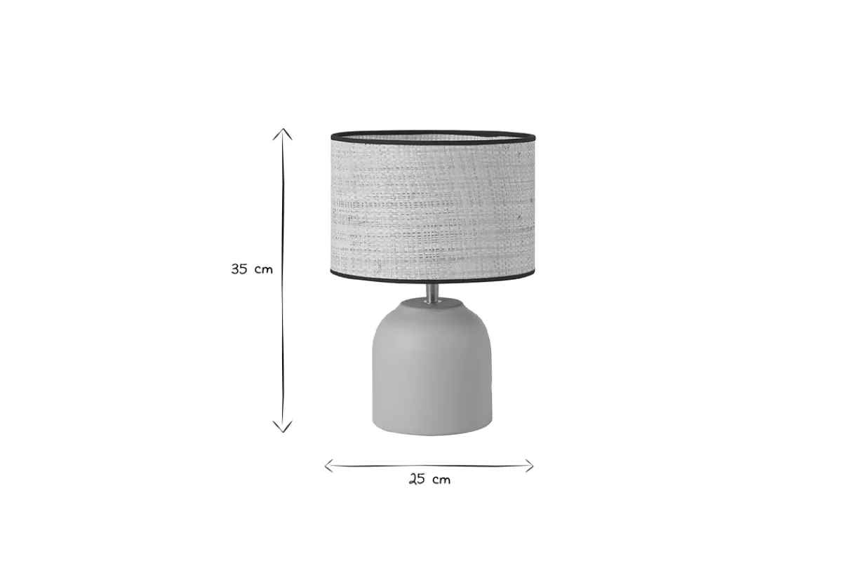 Miliboo Tischleuchte aus emaillierter Keramik in Taupe mit Lampenschirm aus Bast H35 cm ROCHA* Tischlampe|Tischlampe