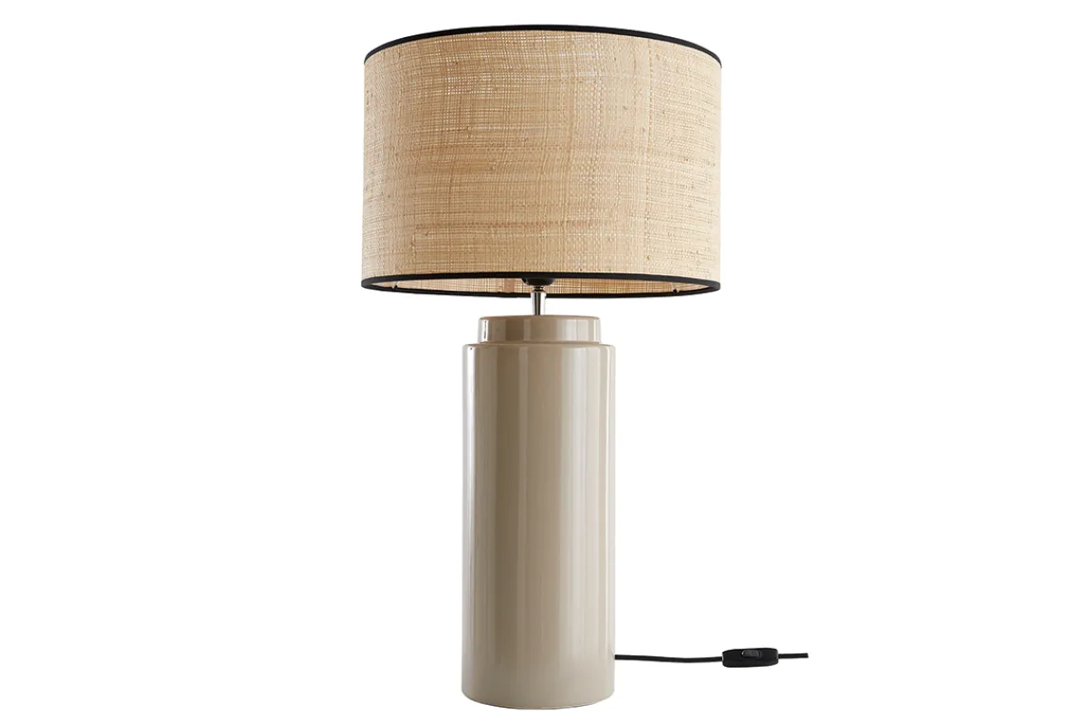 Miliboo Tischleuchte aus emaillierter Keramik in Beige mit Lampenschirm aus Bast MAJES* Tischlampe|Tischlampe