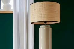 Miliboo Tischleuchte aus emaillierter Keramik in Beige mit Lampenschirm aus Bast MAJES* Tischlampe|Tischlampe