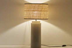 Miliboo Tischleuchte aus emaillierter Keramik in Beige mit Lampenschirm aus Bast MAJES* Tischlampe|Tischlampe