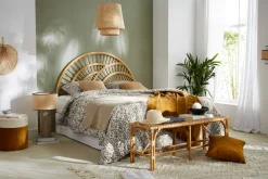 Miliboo Tischleuchte aus emaillierter Keramik in Beige mit Lampenschirm aus Bast MAJES* Tischlampe|Tischlampe