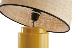Miliboo Tischleuchte aus emaillierter Keramik in Gelb mit Lampenschirm aus Bast MAJES* Tischlampe|Tischlampe