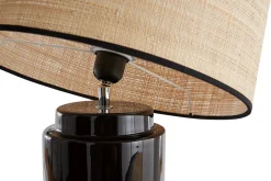 Miliboo Tischleuchte aus emaillierter Keramik in Schwarz mit Lampenschirm aus Bast MAJES* Tischlampe|Tischlampe
