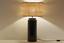 Miliboo Tischleuchte aus emaillierter Keramik in Schwarz mit Lampenschirm aus Bast MAJES* Tischlampe|Tischlampe