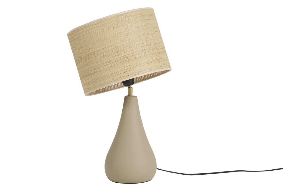 Miliboo Tischleuchte aus emaillierter Keramik in Taupe mit Lampenschirm aus Bast H49 cm PYRUS* Tischlampe|Tischlampe