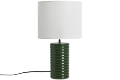 Miliboo Tischleuchte aus emaillierter Keramik in Dunkelgrün mit écrufarbenem Lampenschirm H53 cm BERRO* Tischlampe|Tischlampe