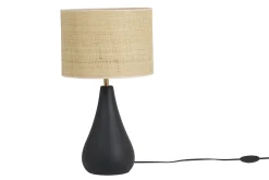 Miliboo Tischleuchte aus emaillierter Keramik in Schwarz mit Lampenschirm aus Bast H49 cm PYRUS* Tischlampe|Tischlampe