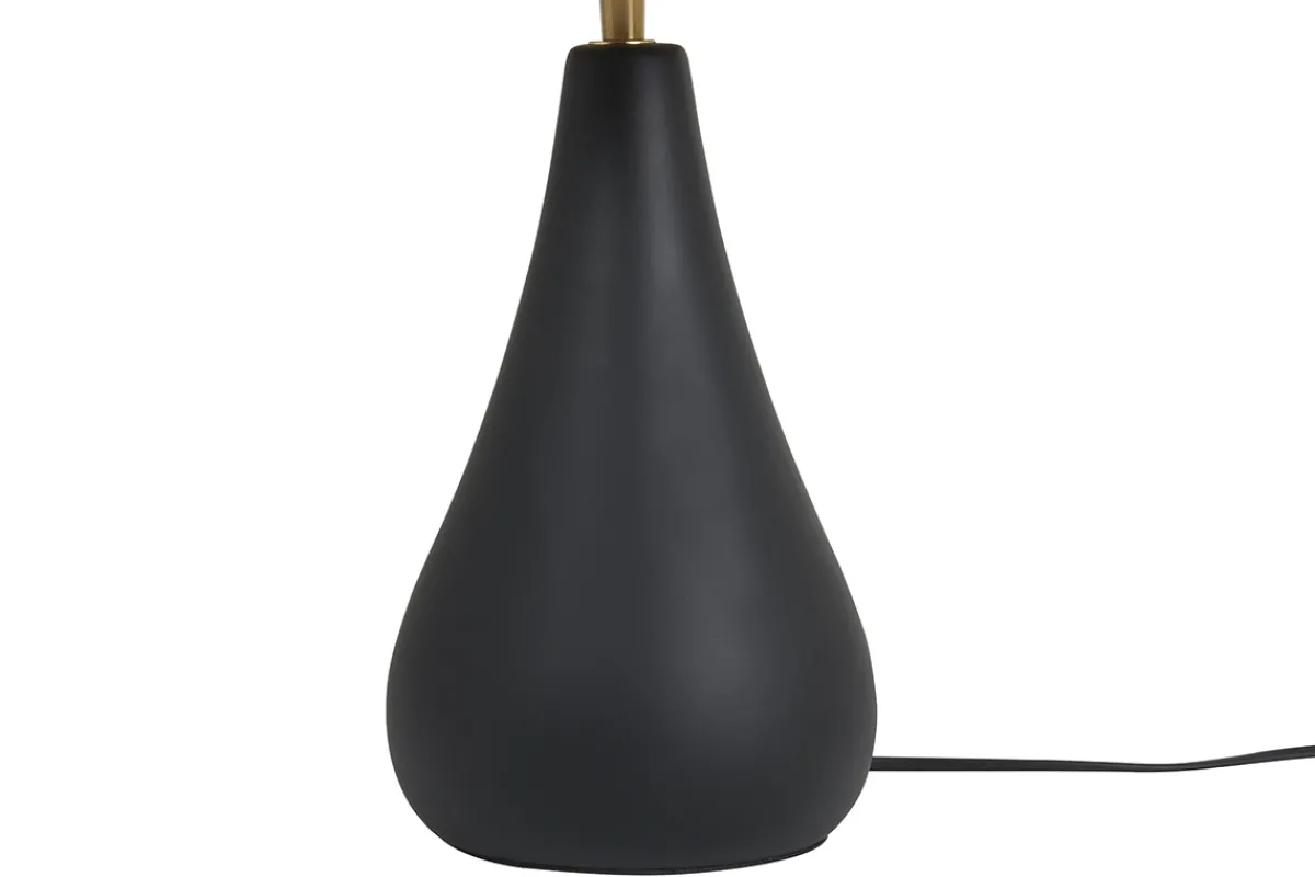 Miliboo Tischleuchte aus emaillierter Keramik in Schwarz mit Lampenschirm aus Bast H49 cm PYRUS* Tischlampe|Tischlampe