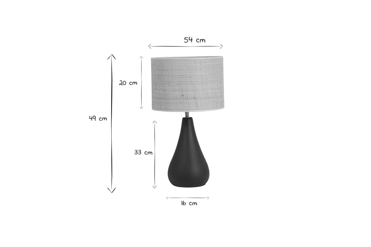 Miliboo Tischleuchte aus emaillierter Keramik in Schwarz mit Lampenschirm aus Bast H49 cm PYRUS* Tischlampe|Tischlampe