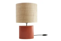 Miliboo Tischleuchte aus Keramik in Terracotta mit Lampenschirm aus naturfarbenem Bast H40 cm TIGA* Tischlampe|Tischlampe