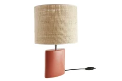 Miliboo Tischleuchte aus Keramik in Terracotta mit Lampenschirm aus naturfarbenem Bast H40 cm TIGA* Tischlampe|Tischlampe