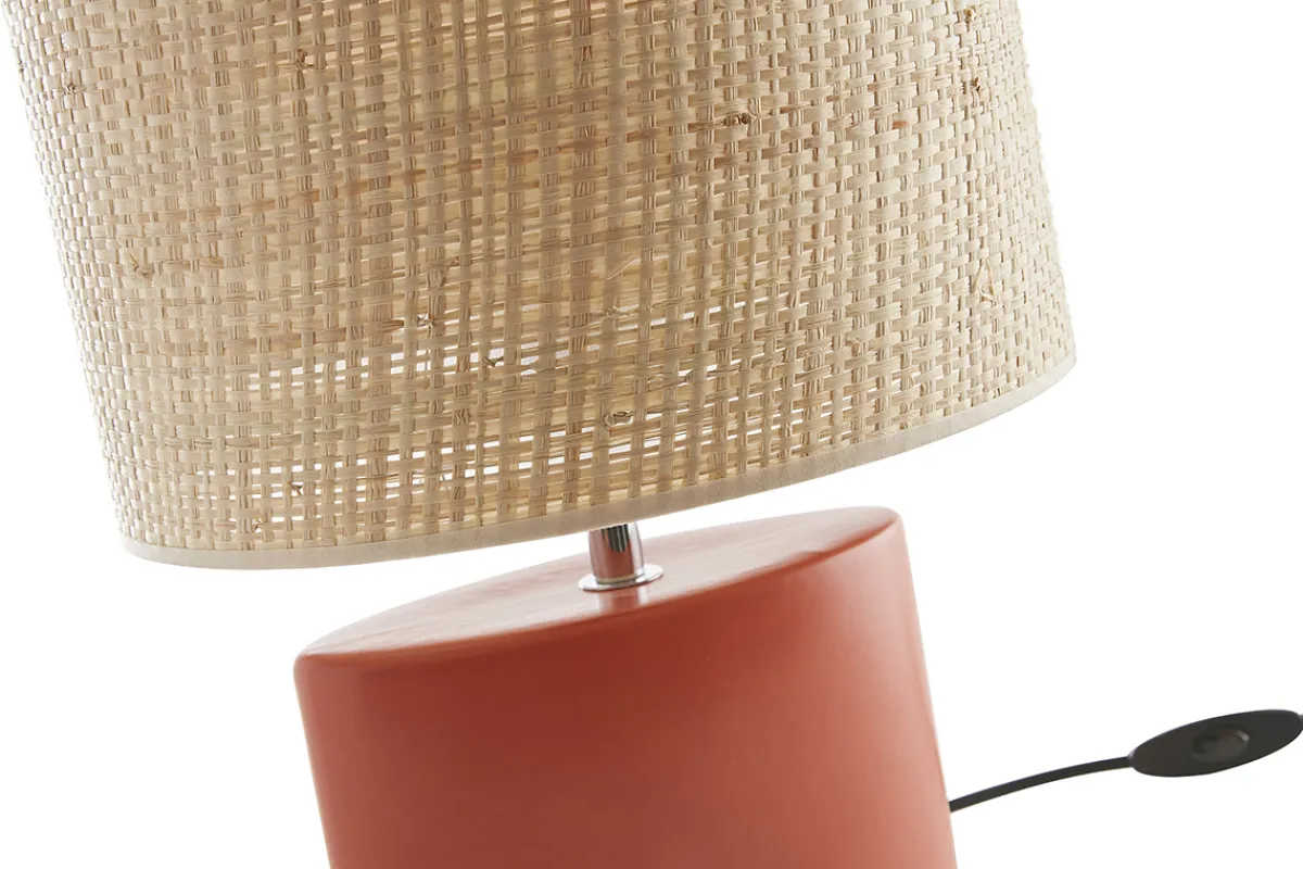 Miliboo Tischleuchte aus Keramik in Terracotta mit Lampenschirm aus naturfarbenem Bast H40 cm TIGA* Tischlampe|Tischlampe