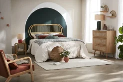 Miliboo Tischleuchte aus Keramik in Terracotta mit Lampenschirm aus naturfarbenem Bast H40 cm TIGA* Tischlampe|Tischlampe