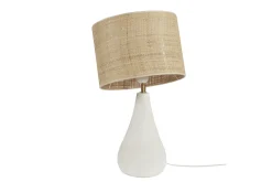 Miliboo Tischleuchte aus Keramik mit Steineffekt in Weiß und Lampenschirm aus Bast H49 cm PYRUS* Tischlampe|Tischlampe