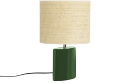 Miliboo Tischleuchte aus Keramik in dunklem Grün mit Lampenschirm aus naturfarbenem Bast H40 cm TIGA* Tischlampe|Tischlampe