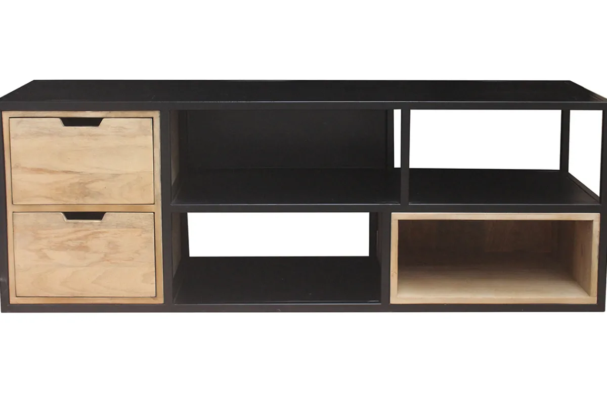Miliboo TV Möbelstück JAIPUR aus massivem Mangoholz und schwarzem Metall* Tv-lowboards