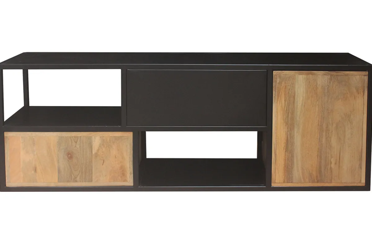Miliboo TV Möbelstück JAIPUR aus massivem Mangoholz und schwarzem Metall* Tv-lowboards
