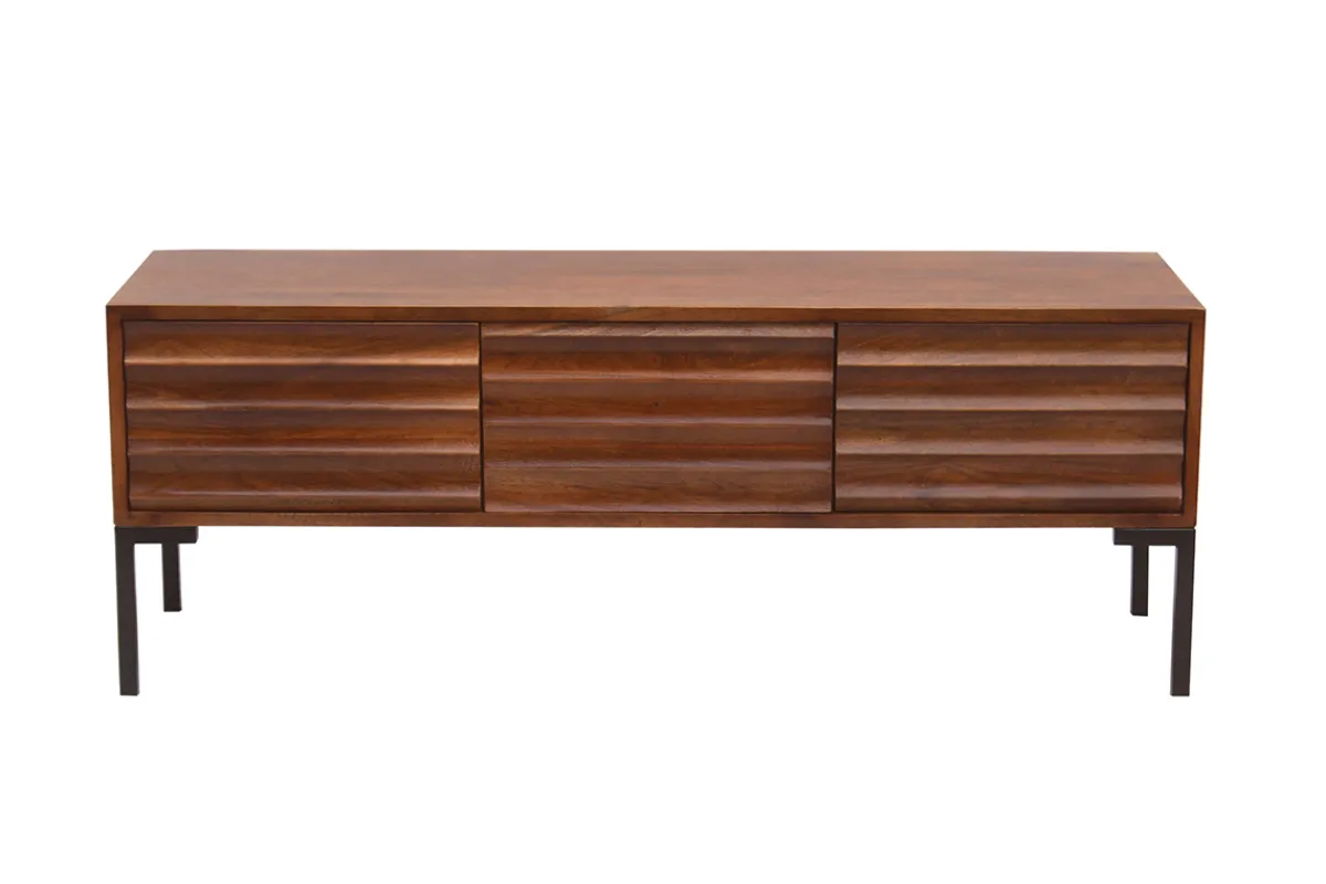 Miliboo TV-Möbel aus dunklem, massivem Mangoholz und schwarzem Metall 3 Türen B120 cm ONDA* Tv-lowboards