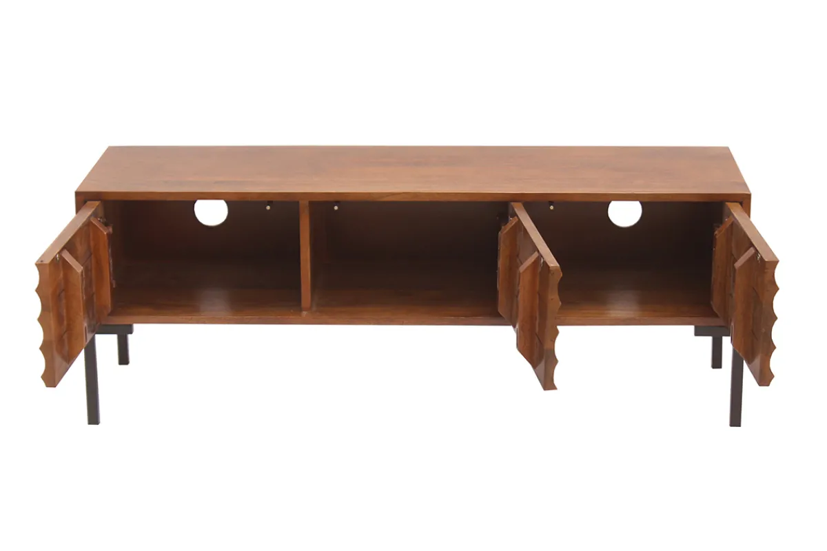 Miliboo TV-Möbel aus dunklem, massivem Mangoholz und schwarzem Metall 3 Türen B120 cm ONDA* Tv-lowboards