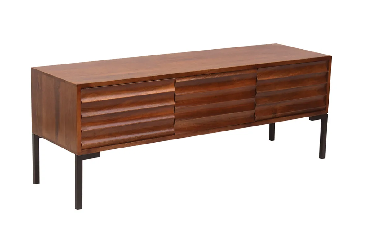 Miliboo TV-Möbel aus dunklem, massivem Mangoholz und schwarzem Metall 3 Türen B120 cm ONDA* Tv-lowboards