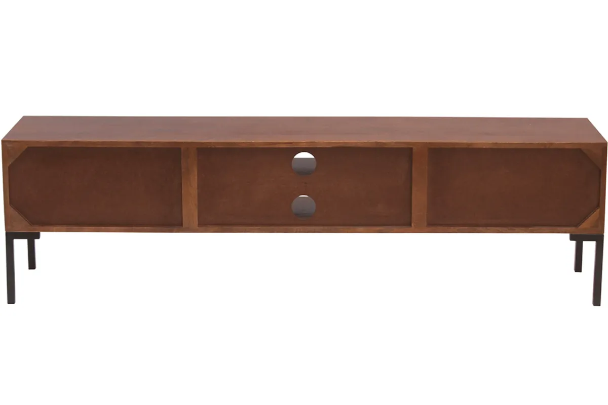 Miliboo TV-Möbel aus dunklem, massivem Mangoholz und schwarzem Metall 2 Türen B160 cm ONDA* Tv-lowboards