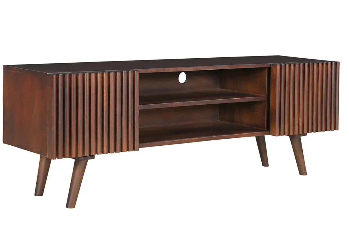 Miliboo TV-Möbel aus dunklem, massivem Mangoholz mit Schiebetüren B140 cm ALBA* Tv-lowboards