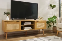 Miliboo TV-Möbel aus hellem Holz, Rattangeflecht und schwarzem Metall L140cm MANILLE* Tv-lowboards