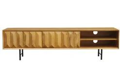 Miliboo TV-Möbel aus hellem massivem Mangoholz mit Relief und schwarzem Metall B160 cm AGRA* Tv-lowboards